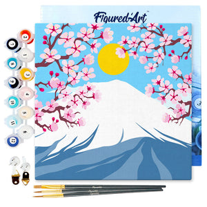 Mini Paint by numbers 8"x8" framed - Cherry blossom and Mount Fuji