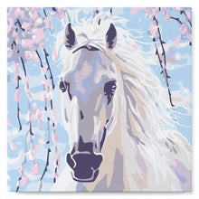 Load image into Gallery viewer, Mini Paint by numbers 8&quot;x8&quot; framed - White Horse And Flowers