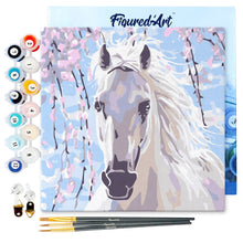 Load image into Gallery viewer, Mini Paint by numbers 8&quot;x8&quot; framed - White Horse And Flowers