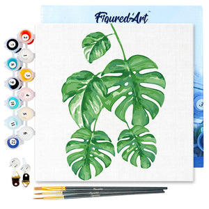 Mini Paint by numbers 8"x8" framed - Monstera Leaves