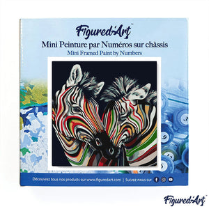 Mini Paint by numbers 8"x8" framed - Couple of Colorful Zebras