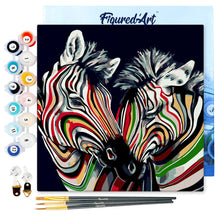 Load image into Gallery viewer, Mini Paint by numbers 8&quot;x8&quot; framed - Couple of Colorful Zebras