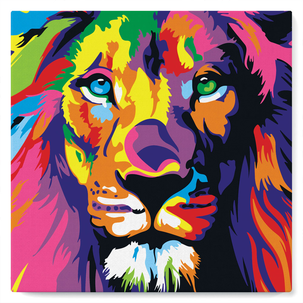 Figured'Art Paint by Numbers Kit for Adults with Frame Lion Pop Art 16x20  - Craft Art Painting DIY Kit Canvas Already Stretched on a Wooden Frame