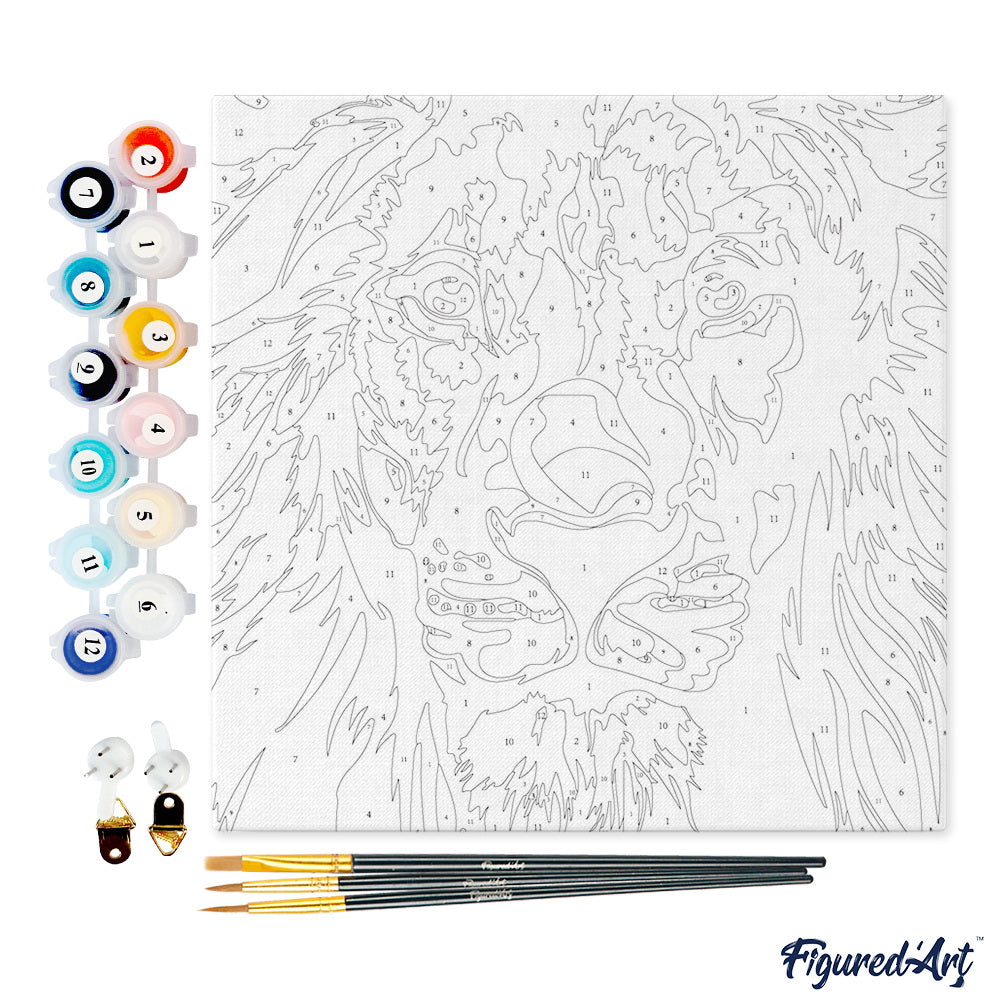 Figured'Art Paint by Numbers Kit for Adults with Frame Lion Pop Art 16x20  - Craft Art Painting DIY Kit Canvas Already Stretched on a Wooden Frame