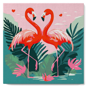 Mini Paint by numbers 8"x8" framed - Tropical Flamingos