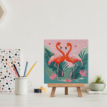 Load image into Gallery viewer, Mini Paint by numbers 8&quot;x8&quot; framed - Tropical Flamingos