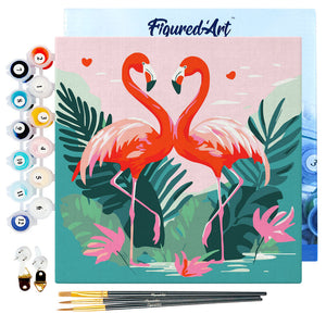 Mini Paint by numbers 8"x8" framed - Tropical Flamingos
