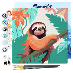 Mini Paint by numbers 8"x8" framed - Tropical Sloth