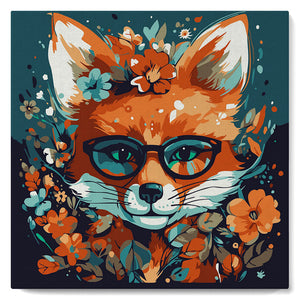 Mini Paint by numbers 8"x8" framed - Fantasy fox and flowers