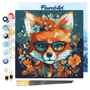 Mini Paint by numbers 8"x8" framed - Fantasy fox and flowers