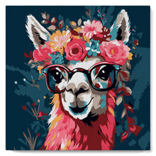 Load image into Gallery viewer, Mini Paint by numbers 8&quot;x8&quot; framed - Fantasy llama and flowers