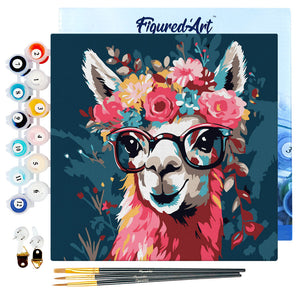 Mini Paint by numbers 8"x8" framed - Fantasy llama and flowers