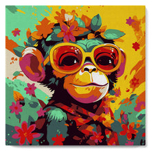 Load image into Gallery viewer, Mini Paint by numbers 8&quot;x8&quot; framed - Fantasy monkey and flowers