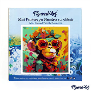 Mini Paint by numbers 8"x8" framed - Fantasy monkey and flowers