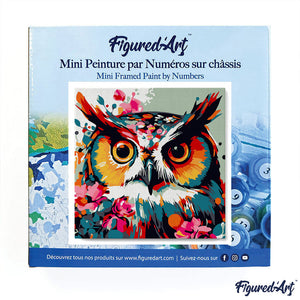 Mini Paint by numbers 8"x8" framed - Fantasy owl with flowers