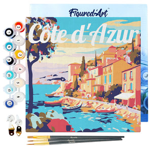 Mini Paint by numbers 8"x8" framed - Travel Poster Cote d'Azur