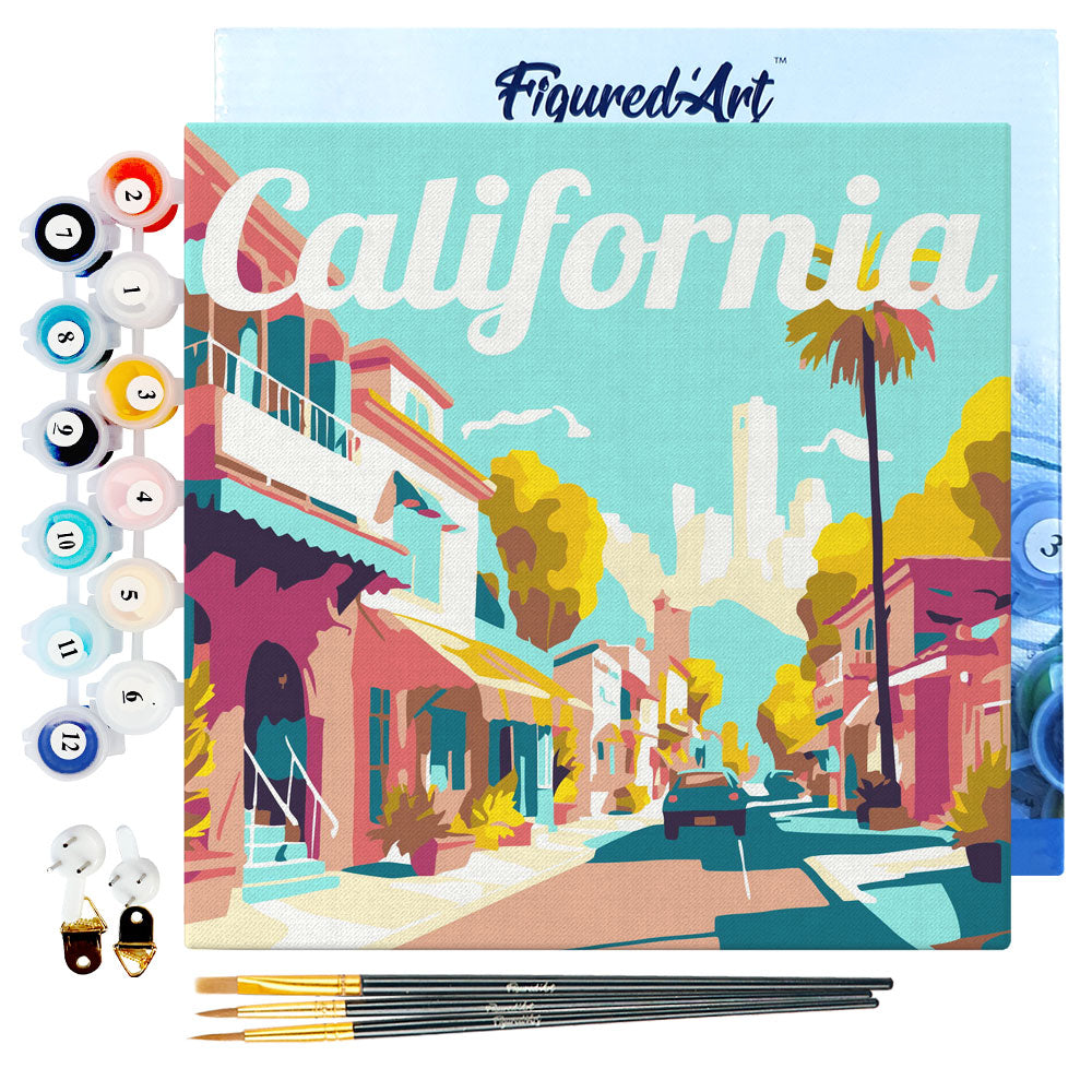 Figured'Art Mini Paint by Numbers Kit for Adults with Frame Travel Poster  Valencia Small Format 8x8 - Craft Art Painting DIY Canvas Already