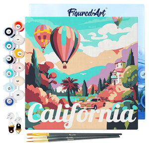 Mini Paint by numbers 8"x8" framed - Travel Poster California Balloons