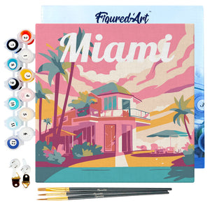 Mini Paint by numbers 8"x8" framed - Travel Poster Miami