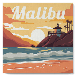 Mini Paint by numbers 8"x8" framed - Travel Poster Malibu