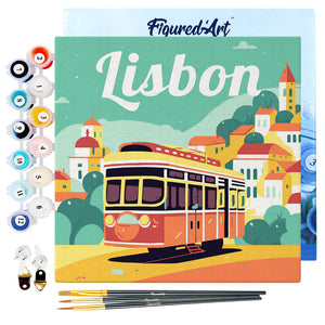Mini Paint by numbers 8"x8" framed - Travel Poster Lisbon
