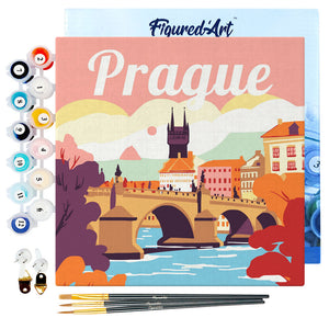 Mini Paint by numbers 8"x8" framed - Travel Poster Prague