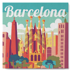 Mini Paint by numbers 8"x8" framed - Travel Poster Barcelona