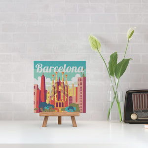 Mini Paint by numbers 8"x8" framed - Travel Poster Barcelona