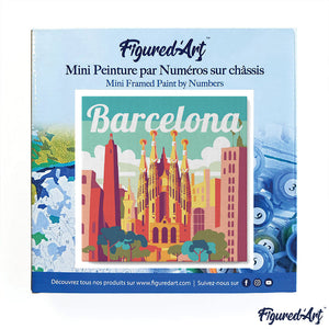 Mini Paint by numbers 8"x8" framed - Travel Poster Barcelona