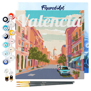 Mini Paint by numbers 8"x8" framed - Travel Poster Valencia