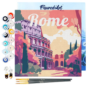 Mini Paint by numbers 8"x8" framed - Travel Poster Rome