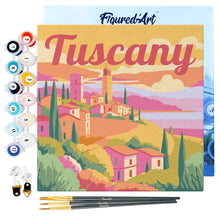 Load image into Gallery viewer, Mini Paint by numbers 8&quot;x8&quot; framed - Travel Poster Tuscany Spring