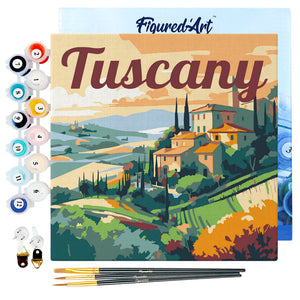 Mini Paint by numbers 8"x8" framed - Travel Poster Tuscany Summer