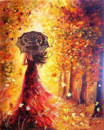 paint by numbers | Autumn Forest and Woman with Umbrella | advanced romance | FiguredArt