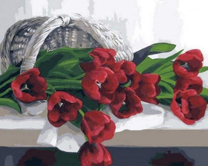 paint by numbers | Basket of Romantic Tulips | easy flowers | FiguredArt