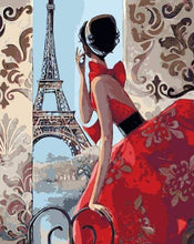 Load image into Gallery viewer, paint by numbers | Beautiful Woman and Eiffel Tower | cities easy | FiguredArt