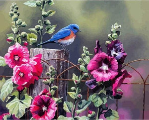 paint by numbers | Bird and Pink Flowers | flowers intermediate | FiguredArt