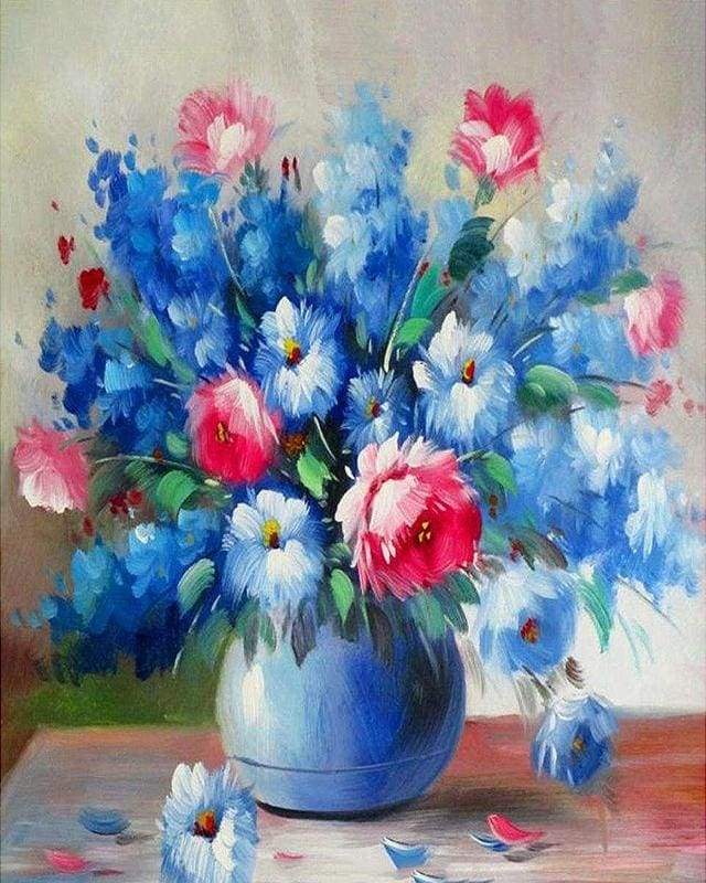 paint by numbers | Blue and red flowers | advanced flowers | FiguredArt