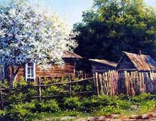 Load image into Gallery viewer, paint by numbers | Cabin and White Tree | advanced landscapes trees | FiguredArt