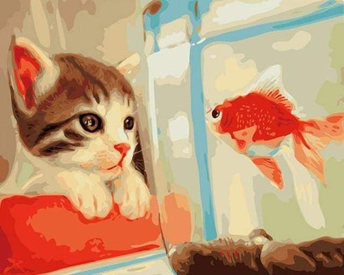 paint by numbers | Cat and Goldfish | animals cats easy | FiguredArt