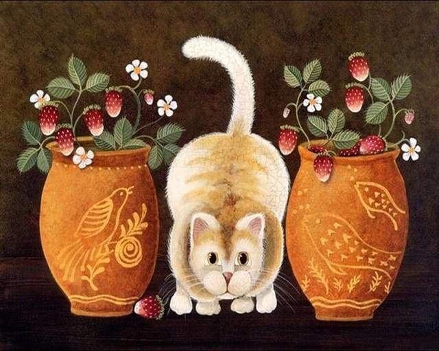 paint by numbers | Cat and vases | animals cats flowers intermediate | FiguredArt