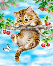 Load image into Gallery viewer, paint by numbers | Cat hanging from the tree | animals cats intermediate trees | FiguredArt