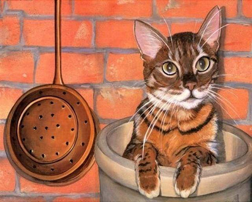 paint by numbers | Cat playing in the kitchen | animals cats easy | FiguredArt