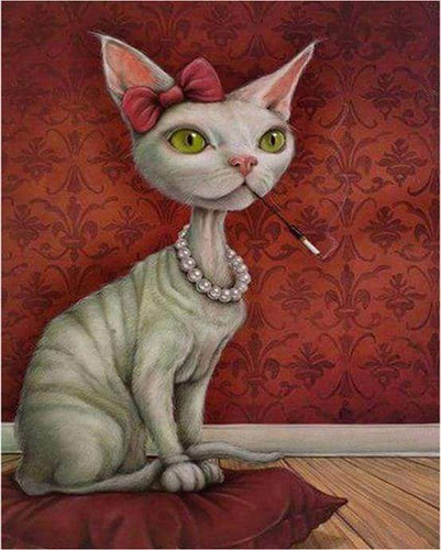 paint by numbers | Cat with the Necklace and Cigarette Holder | advanced animals cats flowers | FiguredArt