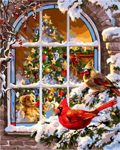 Load image into Gallery viewer, paint by numbers | Christmas Window | animals birds christmas intermediate | FiguredArt