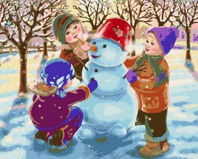 paint by numbers | Christmas with Three Children Playing in The Snow | christmas easy kids | FiguredArt
