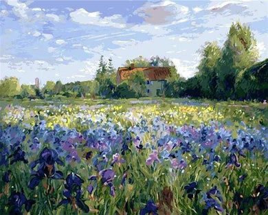 paint by numbers | Countryside field and Blue Flowers | advanced landscapes | FiguredArt