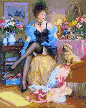 Load image into Gallery viewer, paint by numbers | Courtesan and her Dog | intermediate romance | FiguredArt