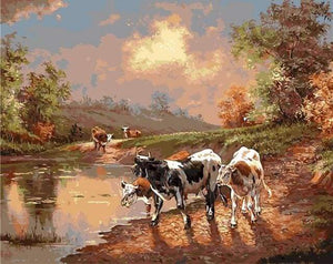 paint by numbers | Cows Vintage | animals cows intermediate landscapes | FiguredArt
