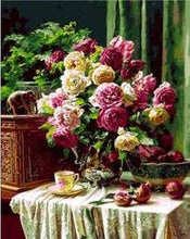 Load image into Gallery viewer, paint by numbers | Cup of coffee and lovely bouquet | advanced flowers | FiguredArt